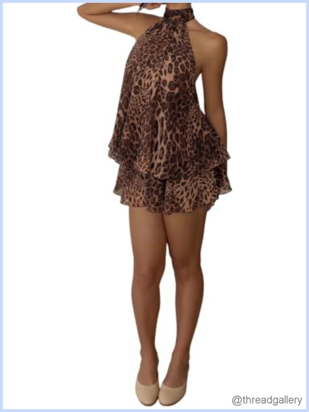 Chiffon Halter Mini Dress Ruffle Drop Waist Wedding Guest Party Dress